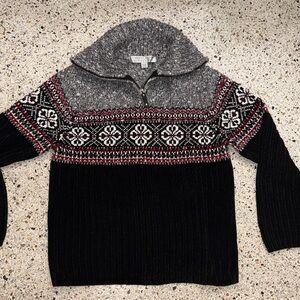 Fairisle snow ski 1/4 zip sweater black red gray medium m Carolyn Taylor